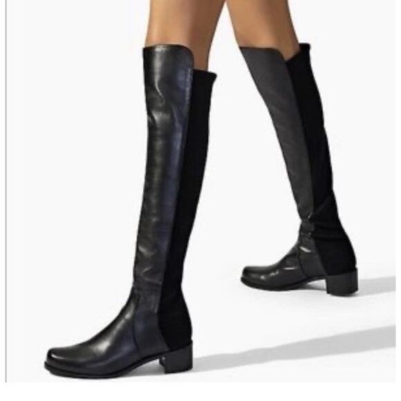 Stuart Weitzman Black Leather Stretch Over the Knee Boots Size 6.5 - Picture 1 of 12